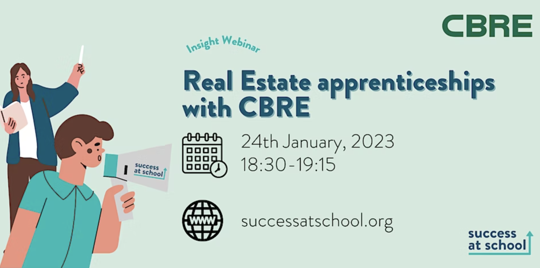 Image of apprenticeship opportunities with CBRE webinar promotion